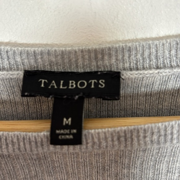 Talbots Striped Gray Pink Sweater Medium Cotton Rayon Cashmere Lightweight - Picture 2 of 6